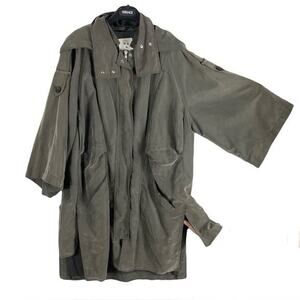 TOMBOY JACKET~M Oversized Hoodie Zip&Snaps Grey/Khaki Slits Hi-Low Layer-Back